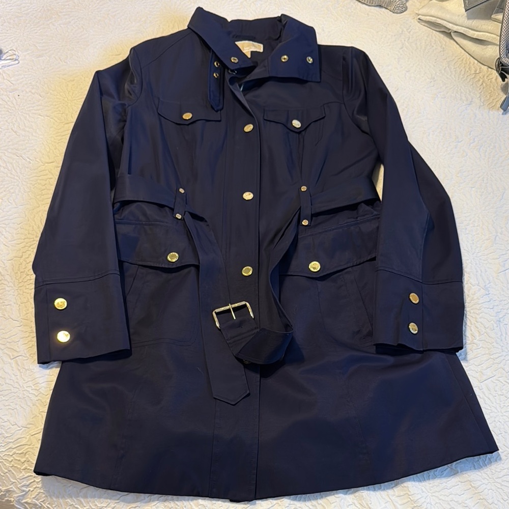 Michael Kors Navy Trench Coat with Gold Buttons